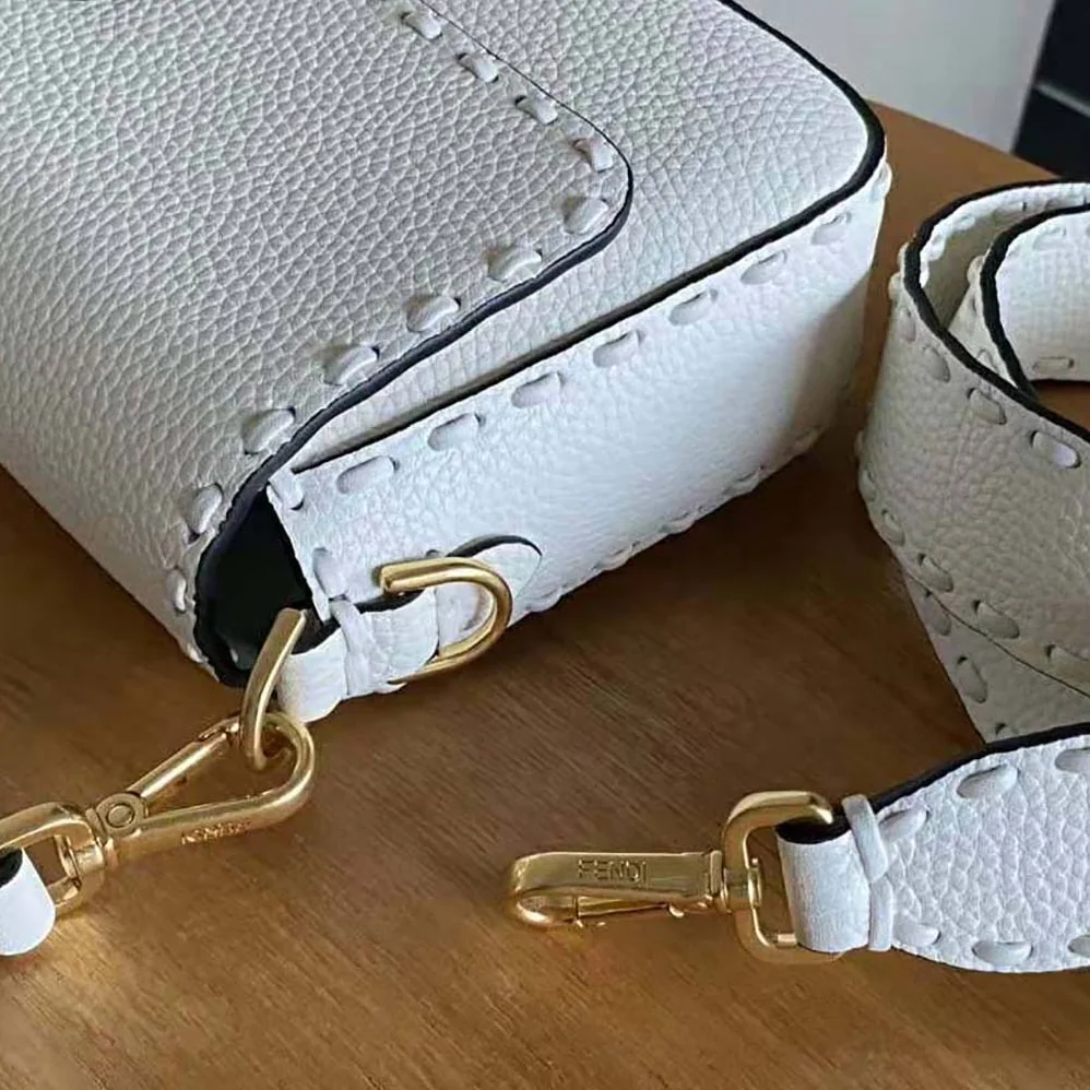 Fendi Baguette Camellia Selleria Bag with Oversized Topstitching for Women