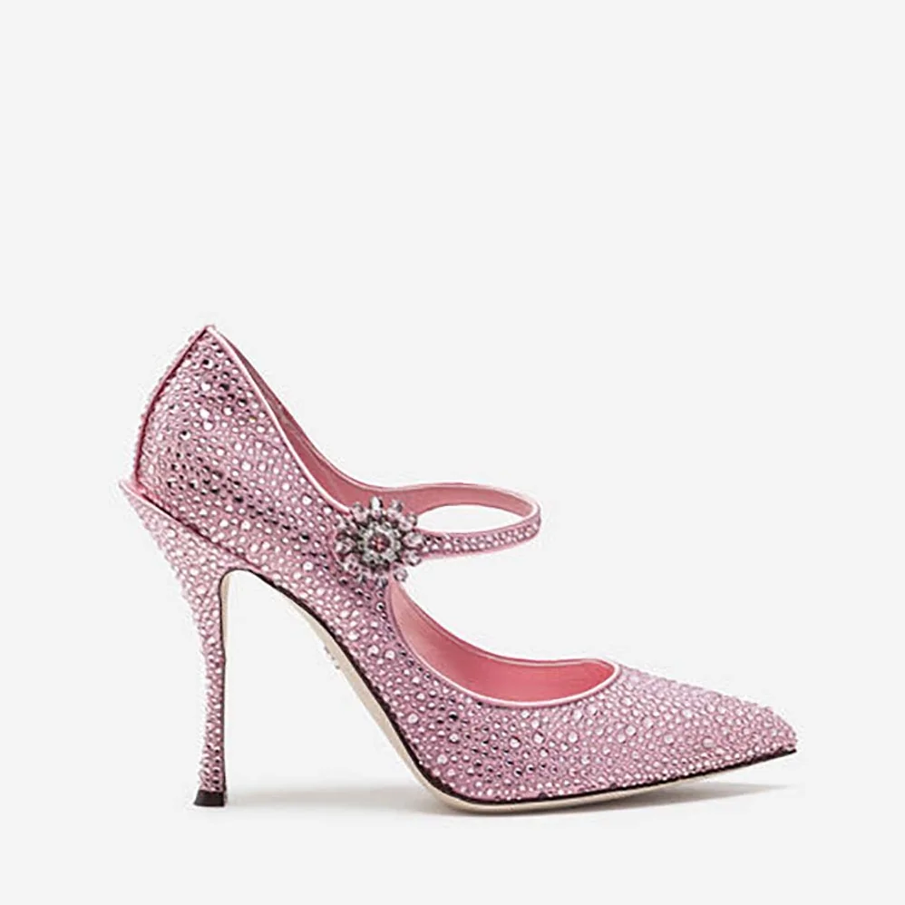 Dolce Gabbana D&G Shoes Satin Mary Janes with Crystals 100mm Heel for Women