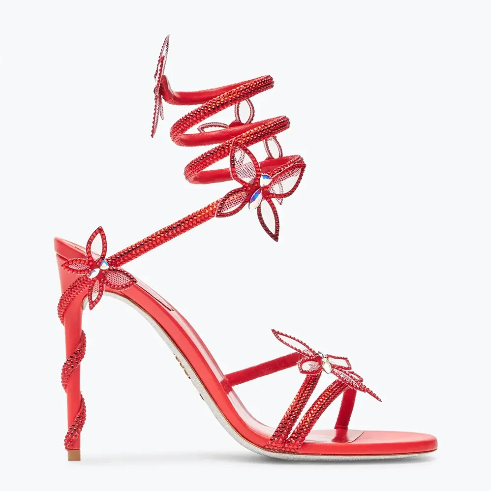 Rene Caovilla Margot Red Powder Butterfly Sandal 105 for Women Rene Caovilla Margot Red Powder Butterfly Sandal 105 for Women