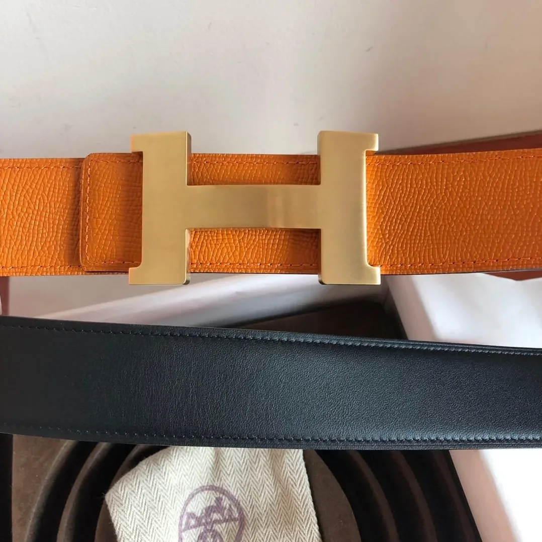 Hermes Mini Constance Guillochee Belt Buckle & Reversible Orange Hermes Mini Constance Guillochee Belt Buckle & Reversible Orange