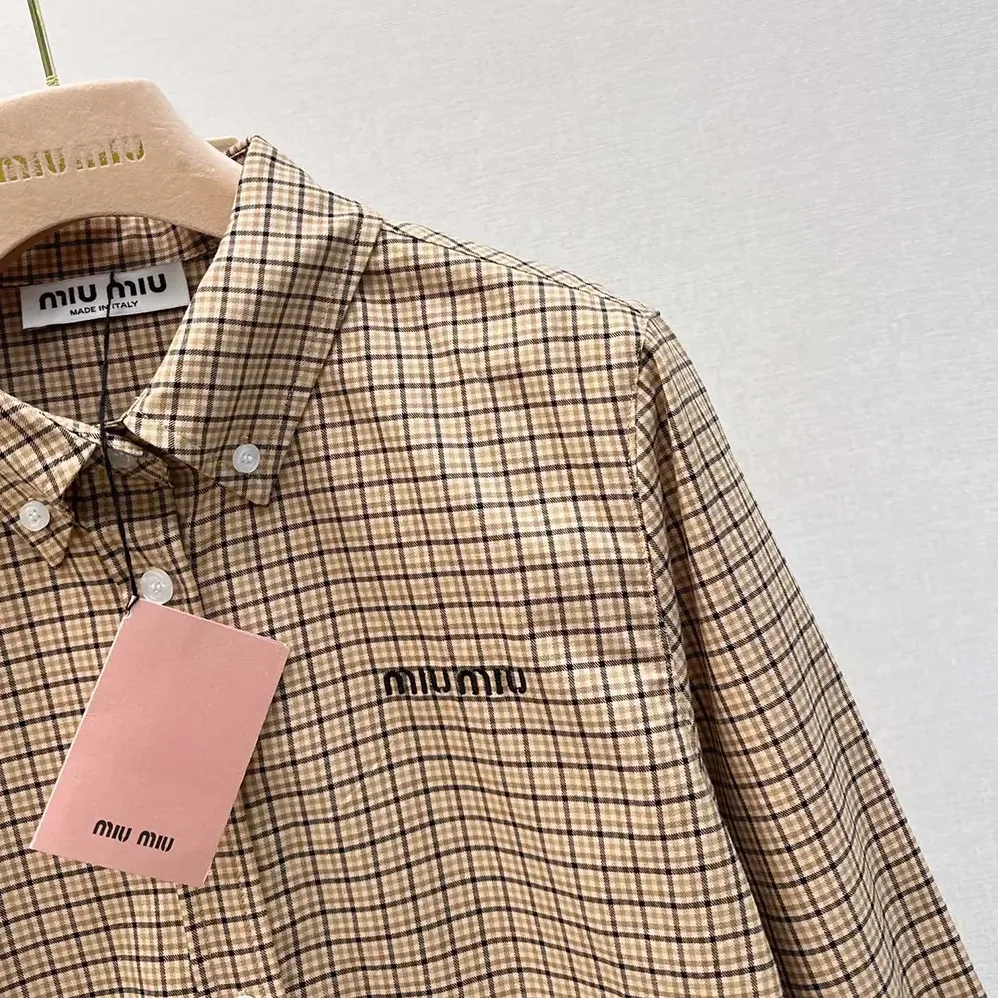Miu Miu Checked Shirt with Embroidered Logo for Women Miu Miu Checked Shirt with Embroidered Logo for Women