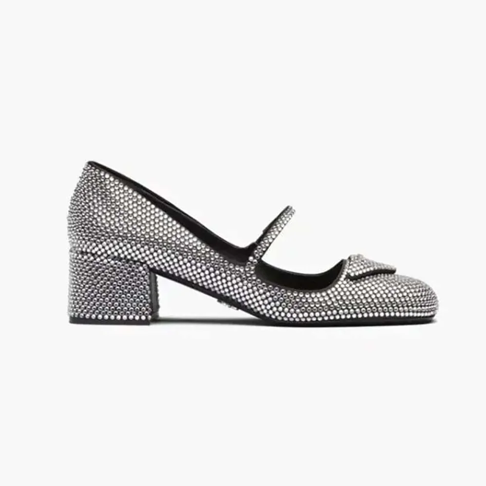 Prada Satin Pumps with Crystals in 45mm Heel Height for Women in Silver