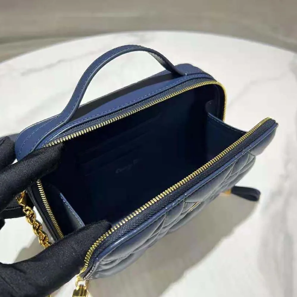 Dior Caro Box Bag with Chain Royal Blue Quilted Macrocannage Calfskin for Women