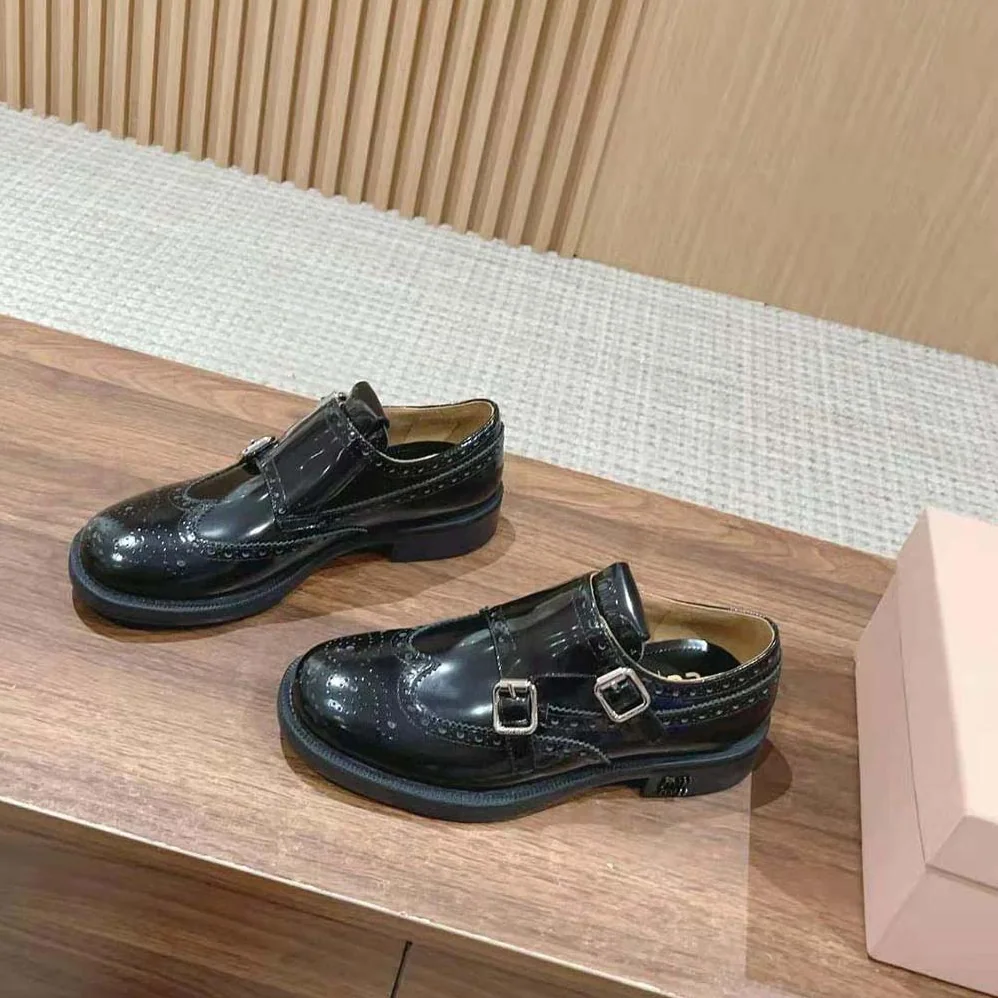 Miu Miu Church's X Miu Miu Brushed Leather Double Monk Brogue Shoes for Women Miu Miu Church's X Miu Miu Brushed Leather Double Monk Brogue Shoes for Women