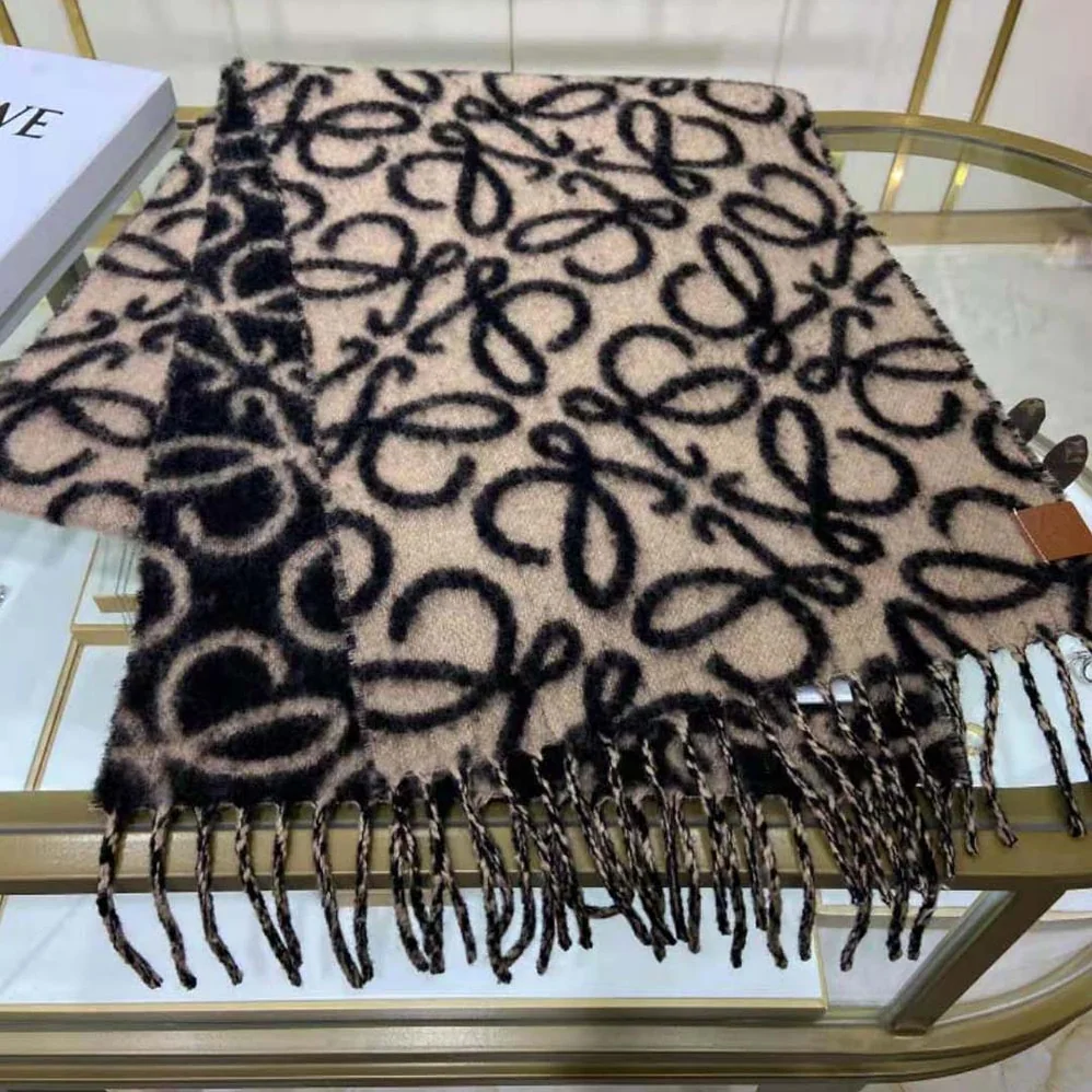 Loewe Anagram Scarf in Alpaca and Wool for Unisex in Black Loewe Anagram Scarf in Alpaca and Wool for Unisex in Black