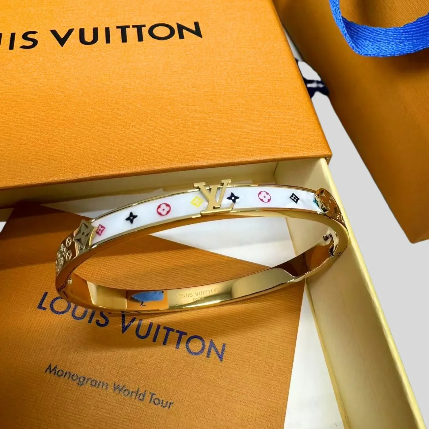 Louis Vuitton Monogram Cuff Bangle Gold Hardware