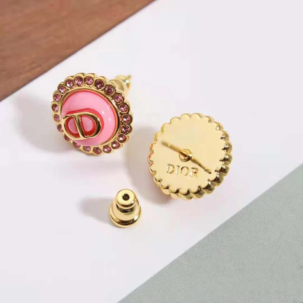 Dior Petit CD Stud Earrings Gold-Finish Metal Pink Crystals and Light Pink Glass for Women Dior Petit CD Stud Earrings Gold-Finish Metal Pink Crystals and Light Pink Glass for Women