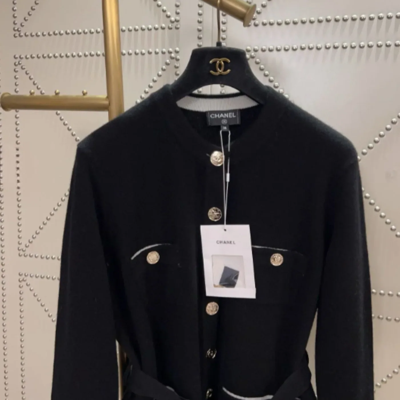 Chanel Belted Jacket With Buttons Black Chanel Belted Jacket With Buttons Black