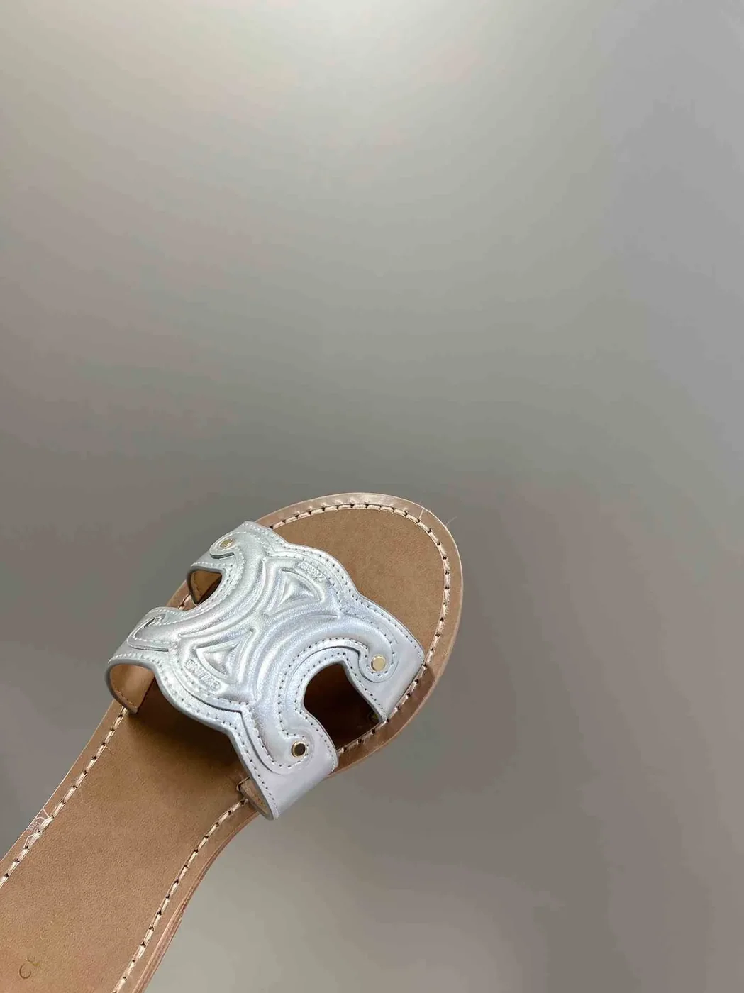 Celine Triomphe Mule In Metalized Sliver Tone .36PN Celine Triomphe Mule In Metalized Sliver Tone .36PN