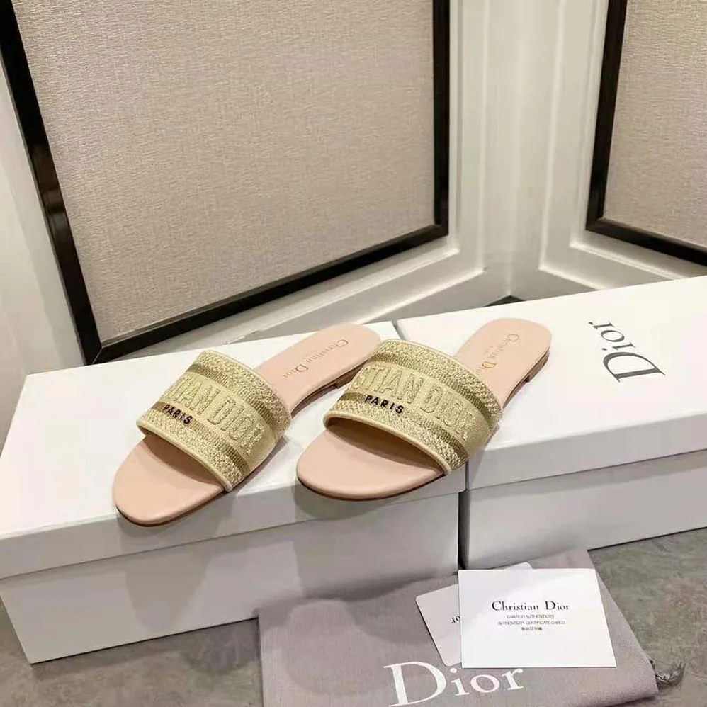 Dior Dway Slide Gold-Tone Metallic Thread Embroidered Cotton for Women Dior Dway Slide Gold-Tone Metallic Thread Embroidered Cotton for Women
