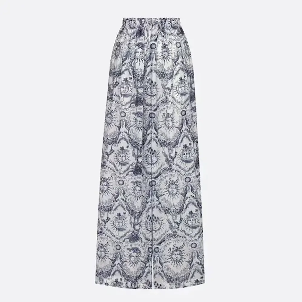 Dior Pants White and Navy Blue Toile de Jouy Soleil Cotton Voile for Women