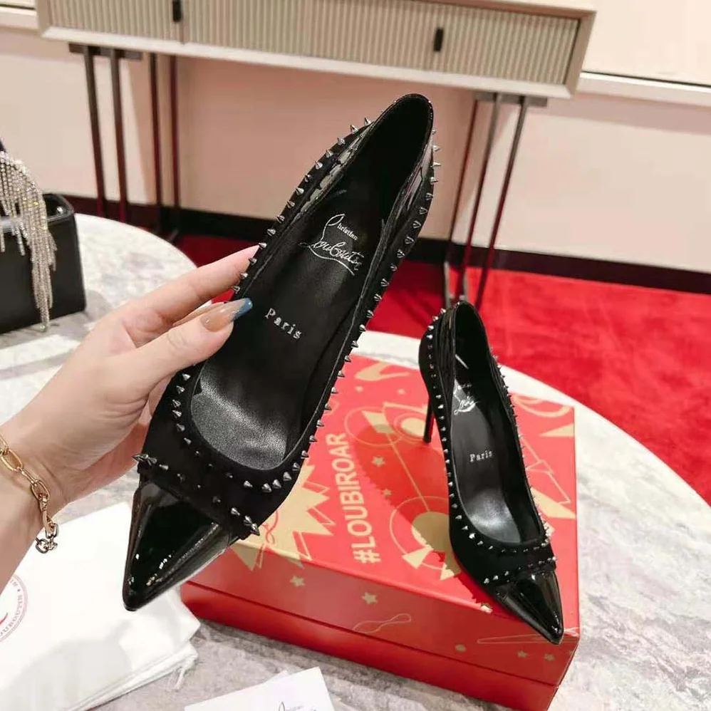 Christian Louboutin Duvette Spikes 85 mm Heel Height for Women in Black Christian Louboutin Duvette Spikes 85 mm Heel Height for Women in Black