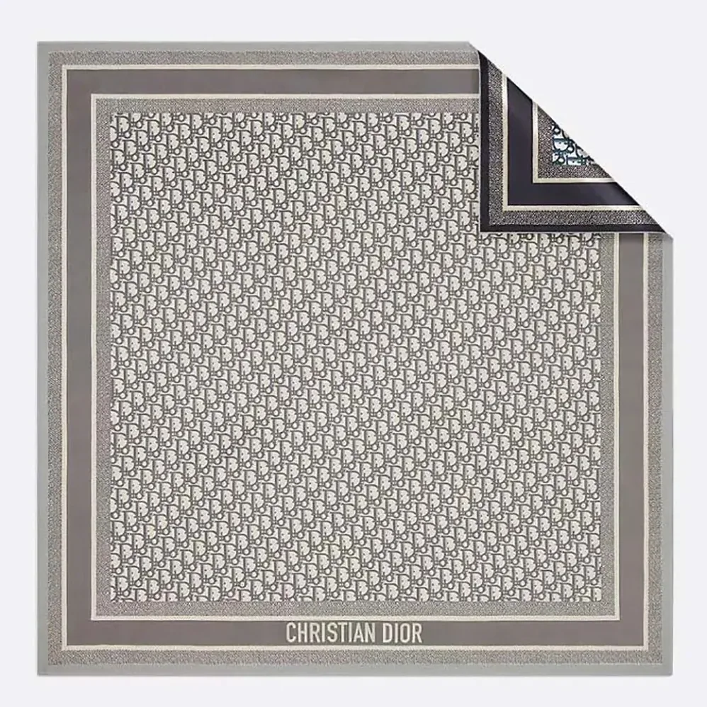 Dior Dior Oblique Diortwin 90 Square Scarf Gray and Navy Blue Silk Twill for Unisex