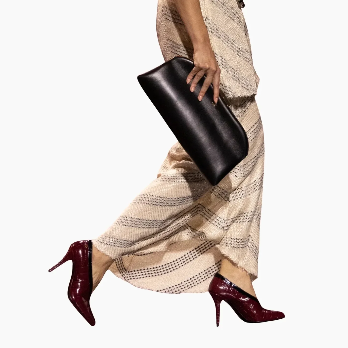 Chanel Crocodile Pumps Burgundy/ Black --U9719