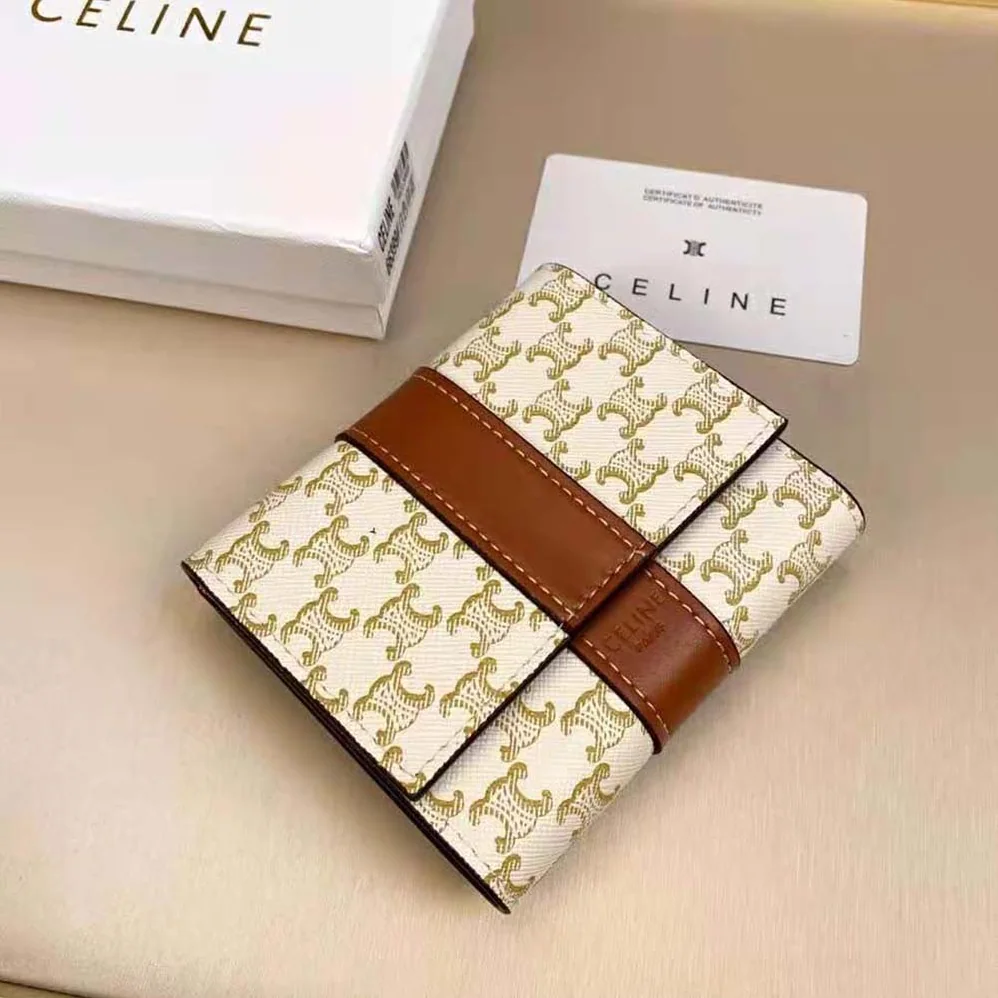 Celine Small Trifold Wallet in Triomphe Canvas and Lam for Women Celine Small Trifold Wallet in Triomphe Canvas and Lam for Women