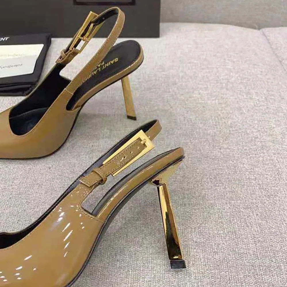 Saint Laurent YSL Lee Slingback Pumps in Glazed Leather for Women in Brown Saint Laurent YSL Lee Slingback Pumps in Glazed Leather for Women in Brown