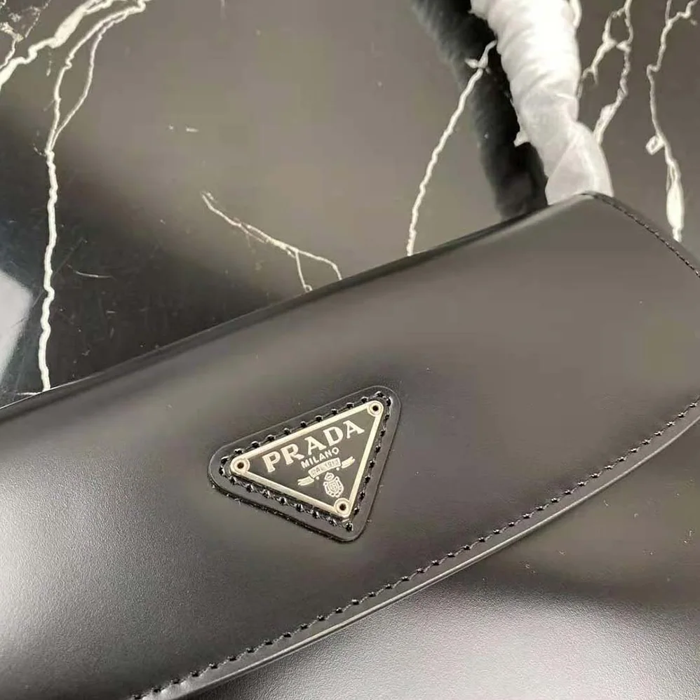 Prada Cleo Brushed Leather Dhoulder Bag with Flap for Women in Black Prada Cleo Brushed Leather Dhoulder Bag with Flap for Women in Black