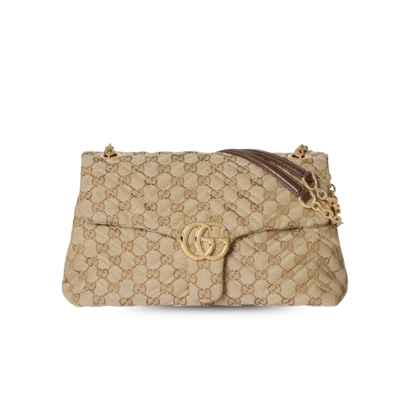 Gucci Marmont Medium Shoulder Bag / Sand/ Dark Brown Gold Hardware