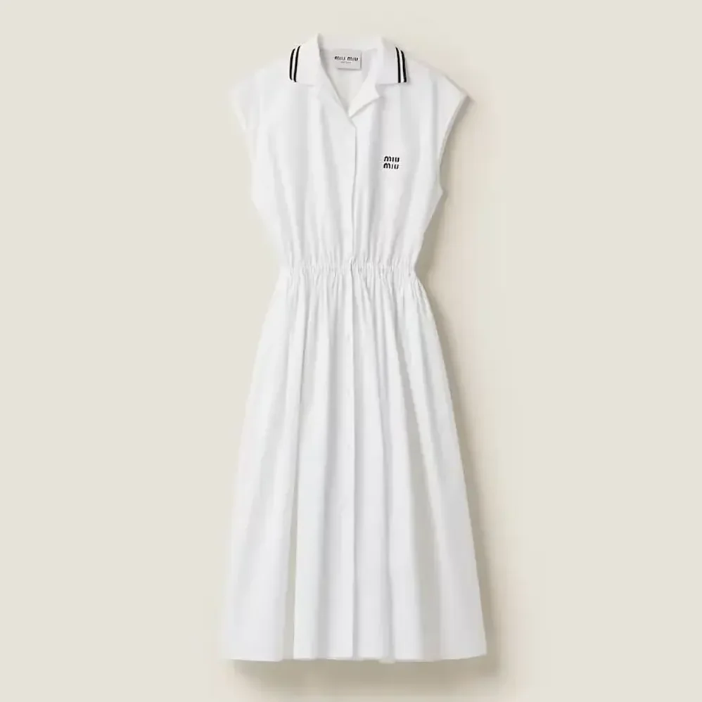 Miu Miu Poplin Midi for Women in dress with Embroidered Logo Miu Miu Poplin Midi for Women in dress with Embroidered Logo
