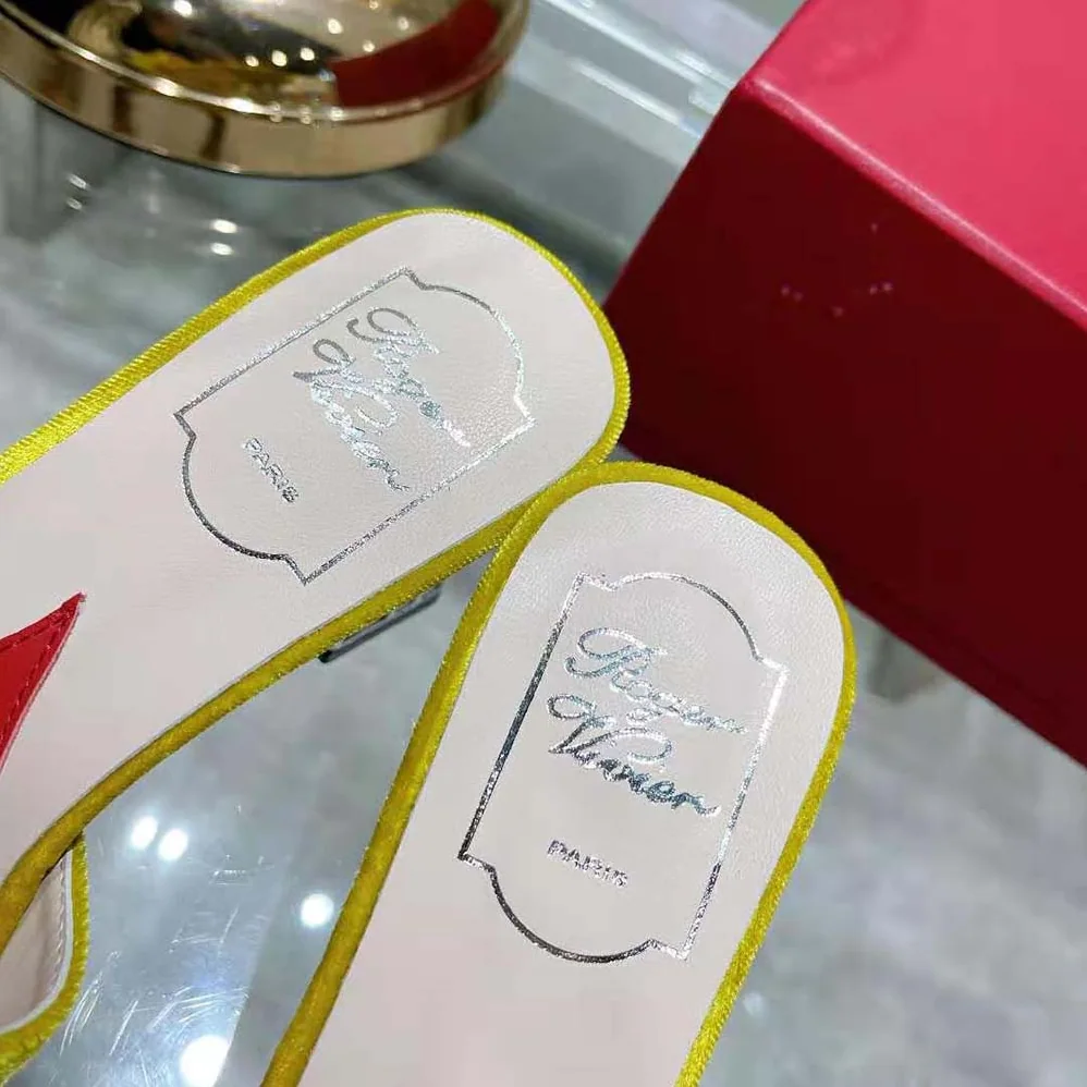 Roger Vivier Cube Strass Heel Mules in Velvet for Women in Yellow