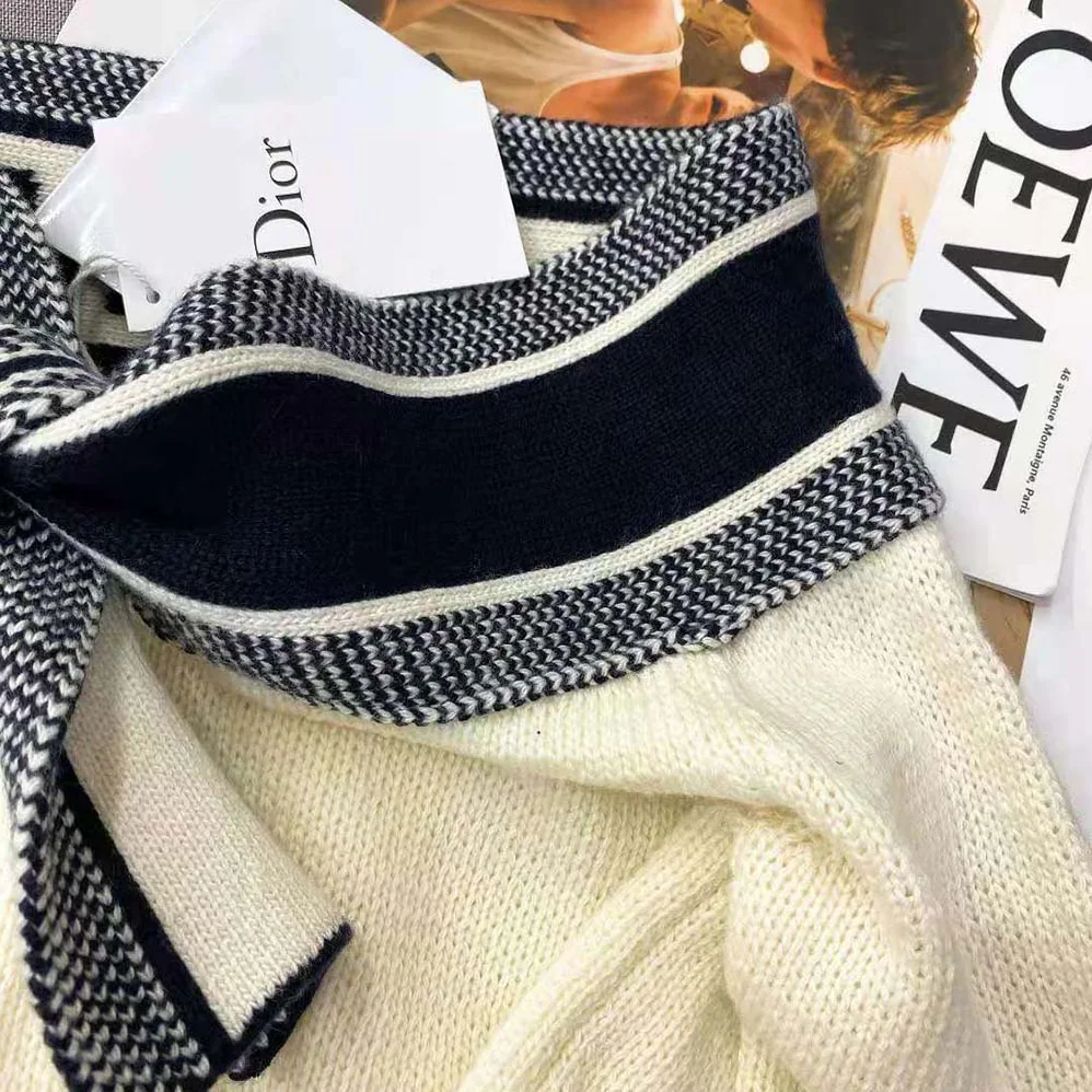 Dior Sailor Collar Tied Sweater Ecru Cashmere and Wool Knit for Women Dior Sailor Collar Tied Sweater Ecru Cashmere and Wool Knit for Women