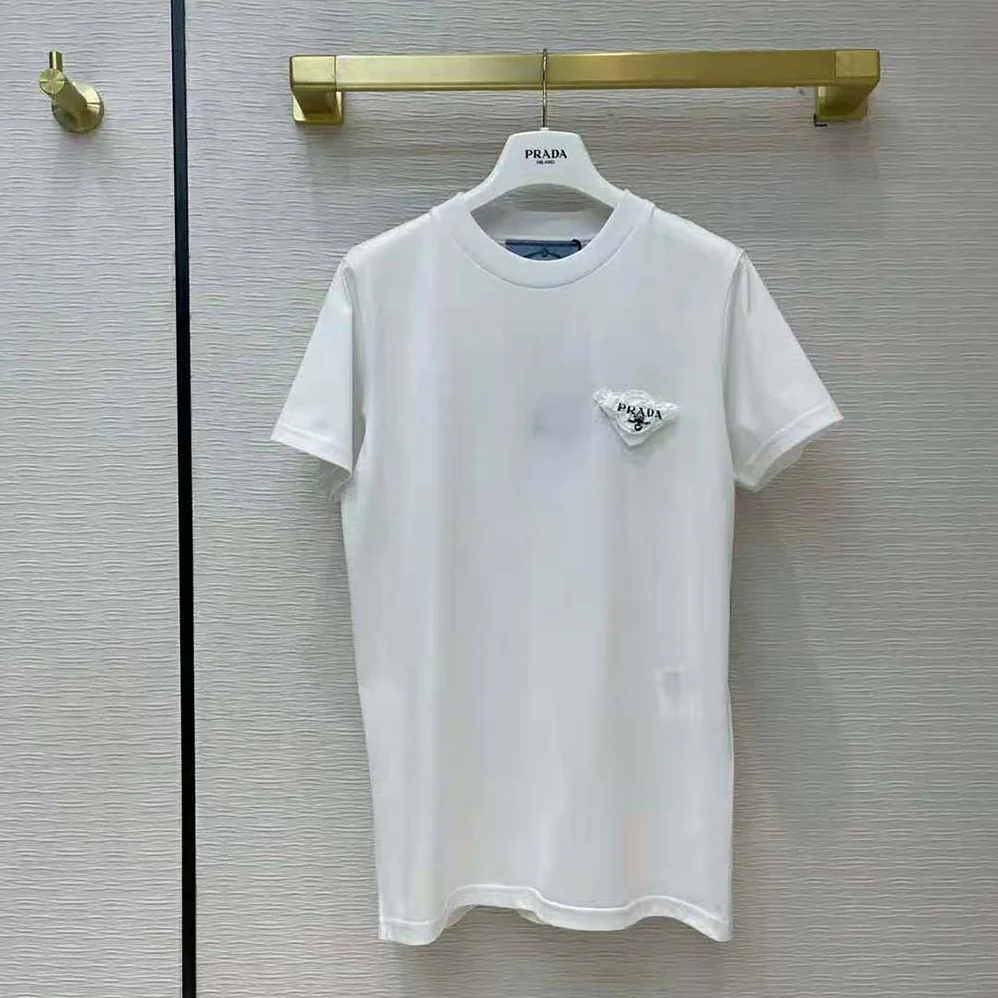 Prada Embroidered Jersey T-shirt for Women in White