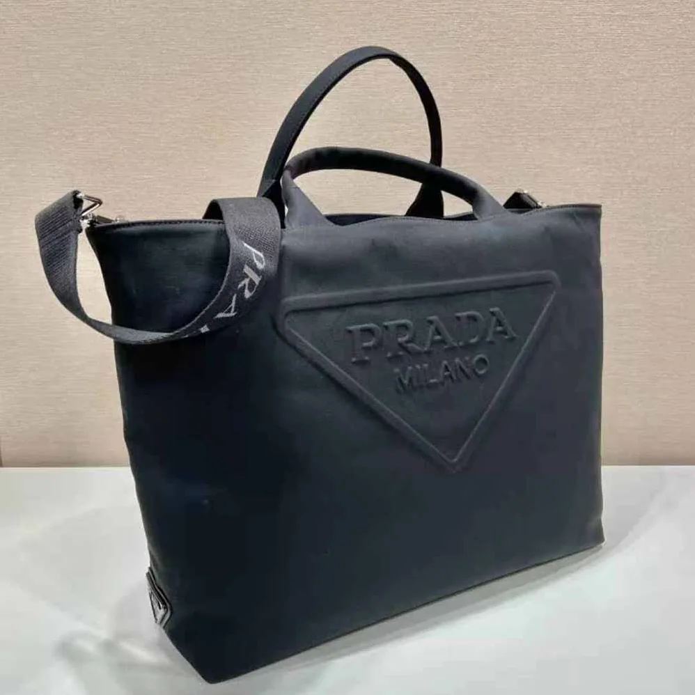 Prada Canvas Tote Bag with Contemporary Take on Classic Beach Designs for Women in Black Prada Canvas Tote Bag with Contemporary Take on Classic Beach Designs for Women in Black