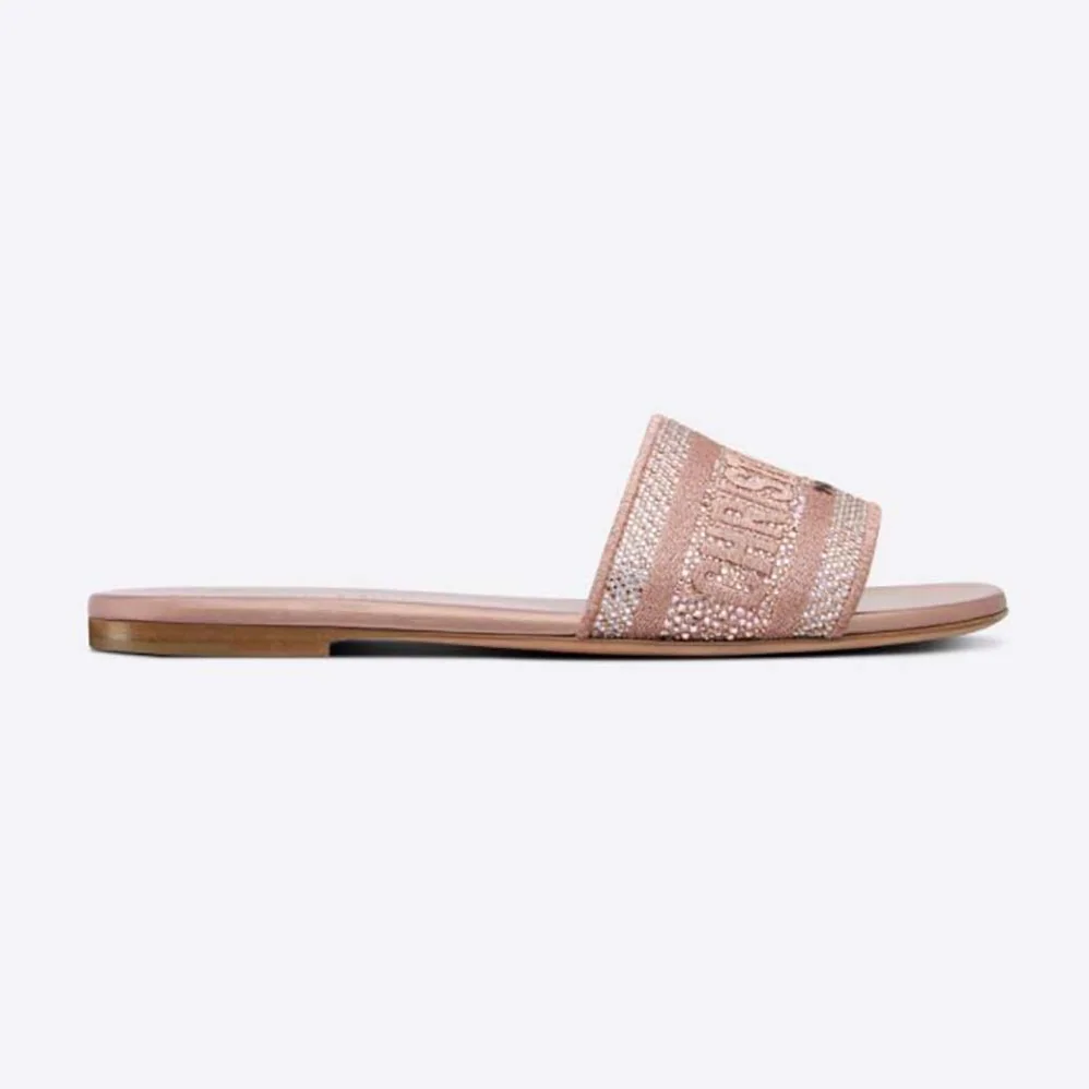 Dior Dway Slide Rose Des Vents Cotton Embroidered with Metallic Thread and Strass for Women