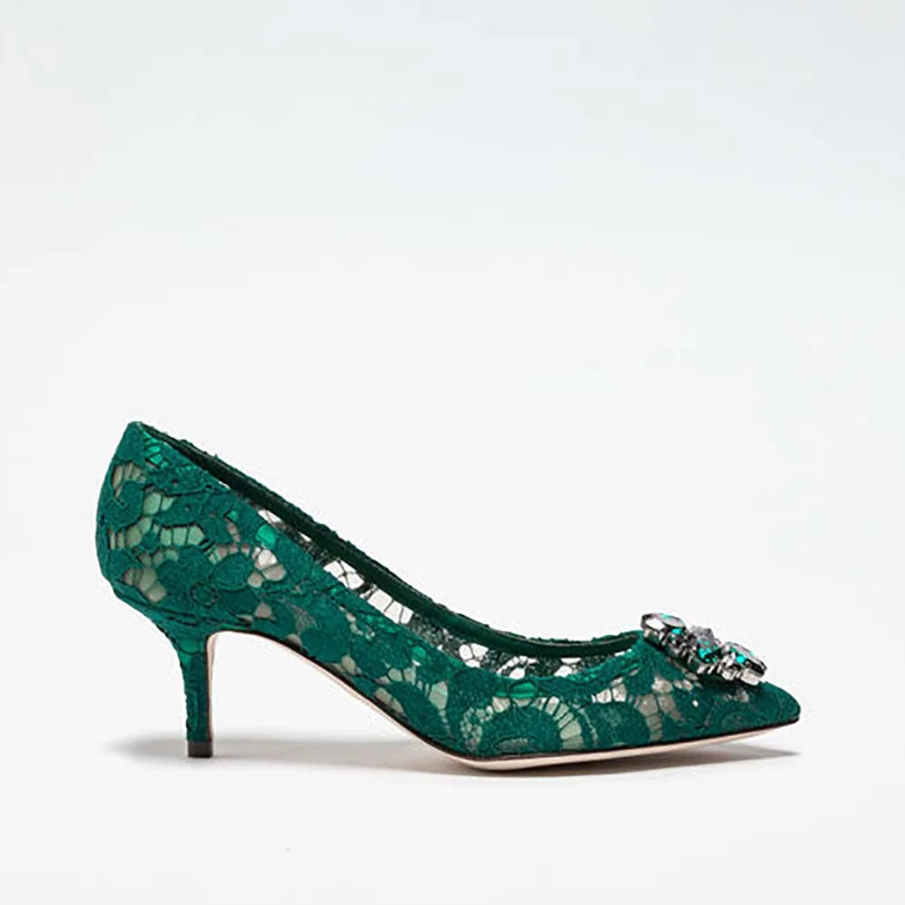 Dolce Gabbana D&G Shoes Pump in Taormina Lace with Crystals 60mm Heel for Women in Green Dolce Gabbana D&G Shoes Pump in Taormina Lace with Crystals 60mm Heel for Women in Green