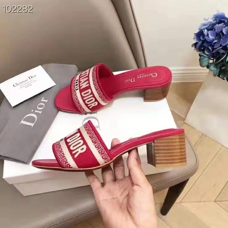 Dior Dway Mule in Embroidered Cotton for Women in Maroon Dior Dway Mule in Embroidered Cotton for Women in Maroon