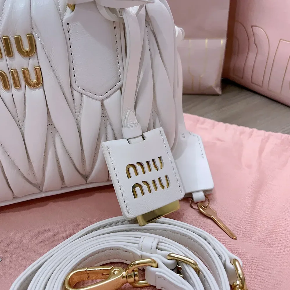 Miu Miu Arcadie Matelassé Nappa Leather Bag for Women in White Miu Miu Arcadie Matelassé Nappa Leather Bag for Women in White