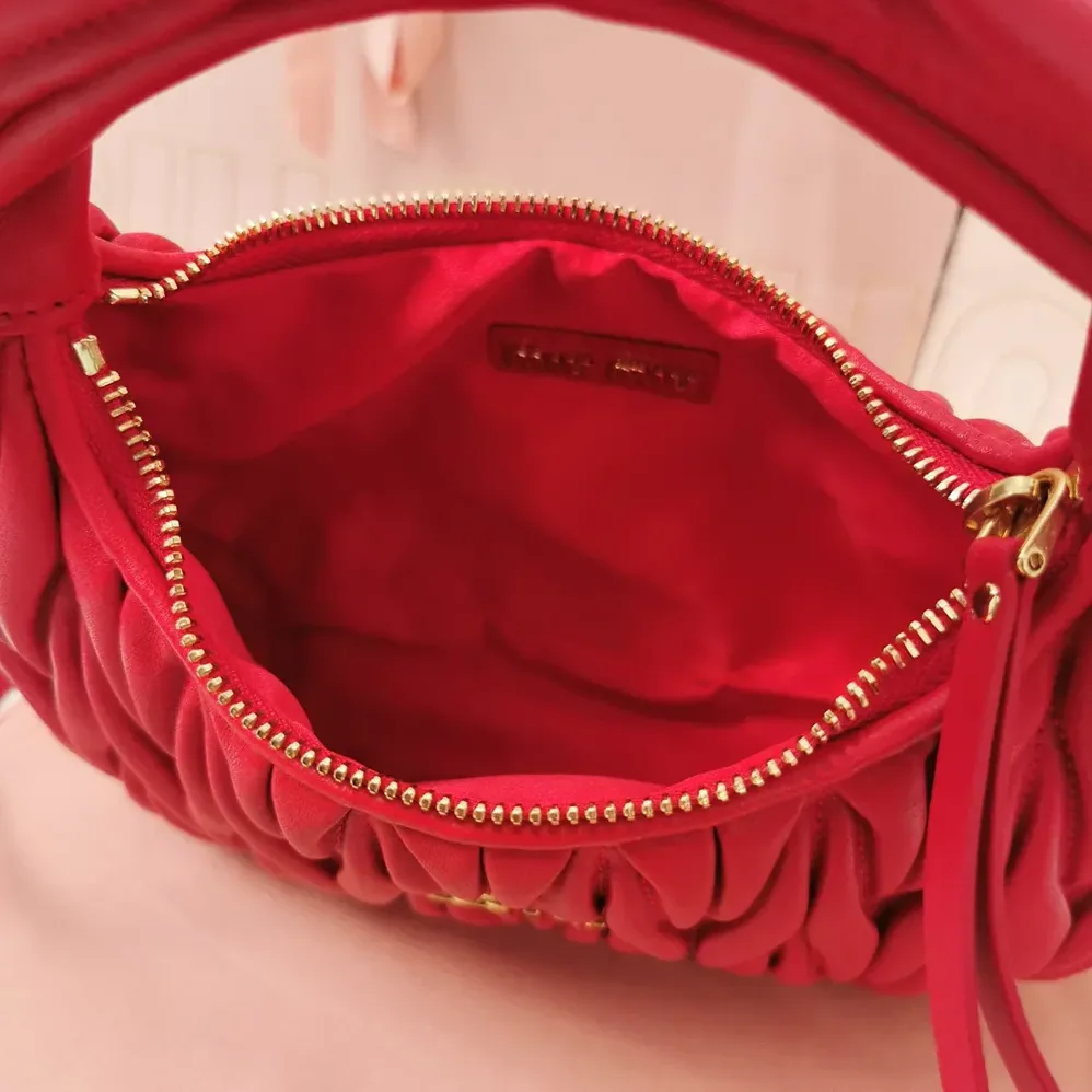 Miu Miu Wander Matelassé Nappa Leather Hobo Bag for Women in Red