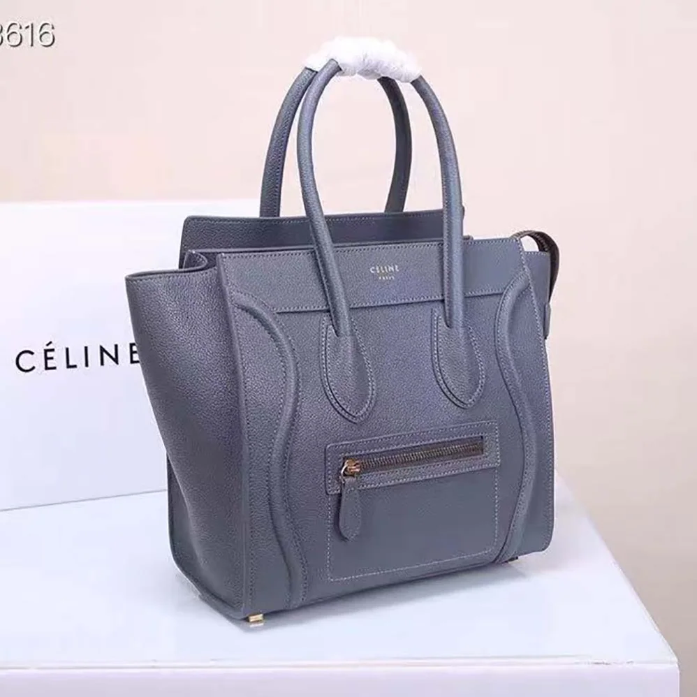 Celine Micro Luggage Handbag in Drummed Calfskin for Women in Silver