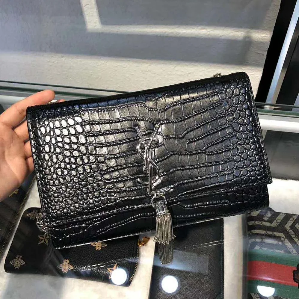 Saint Laurent YSL Kate Small Tassel Crocodile Embossed Leather for Women in Black