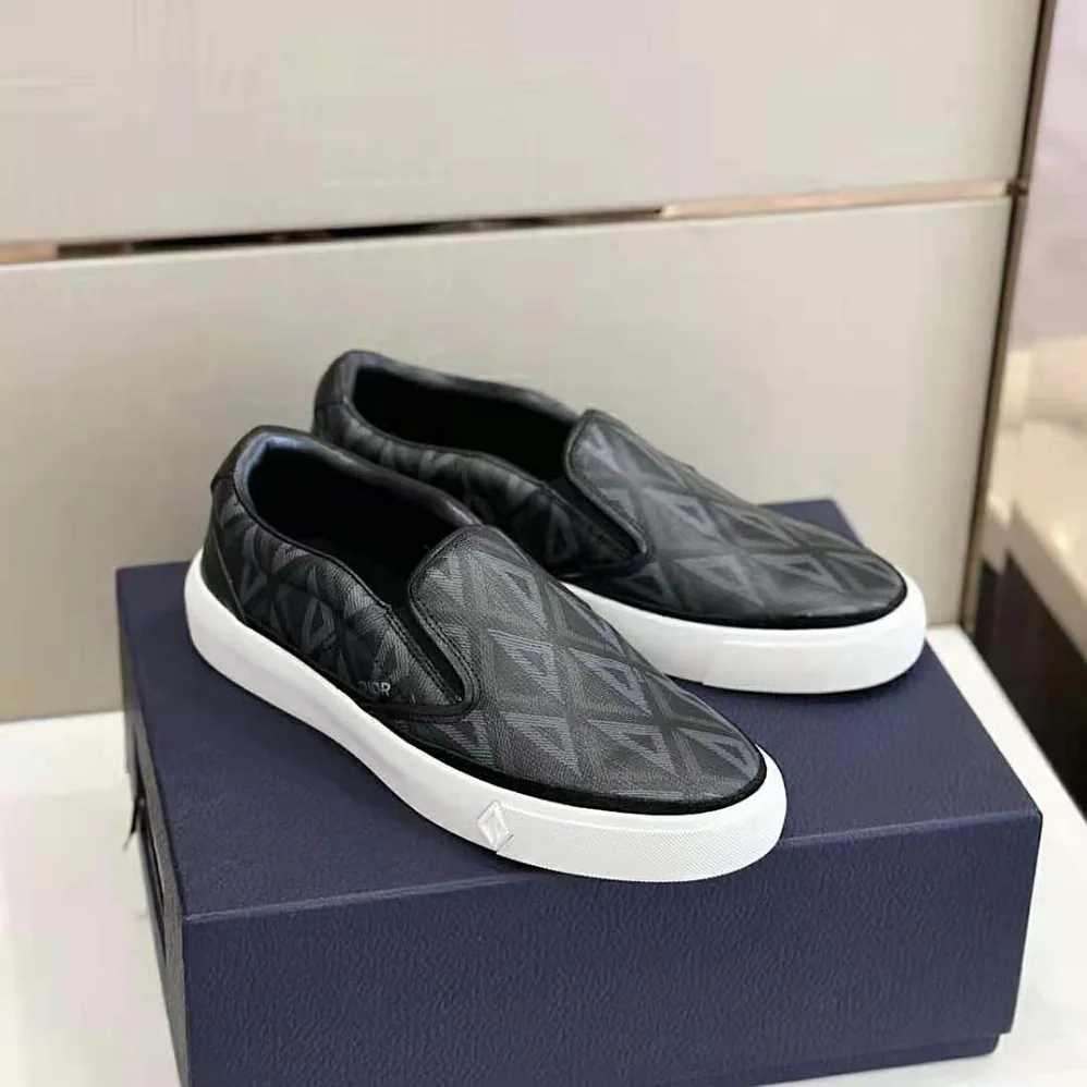 Dior B101 Slip-on Sneaker Black CD Diamond Canvas and Smooth Calfskin for Men