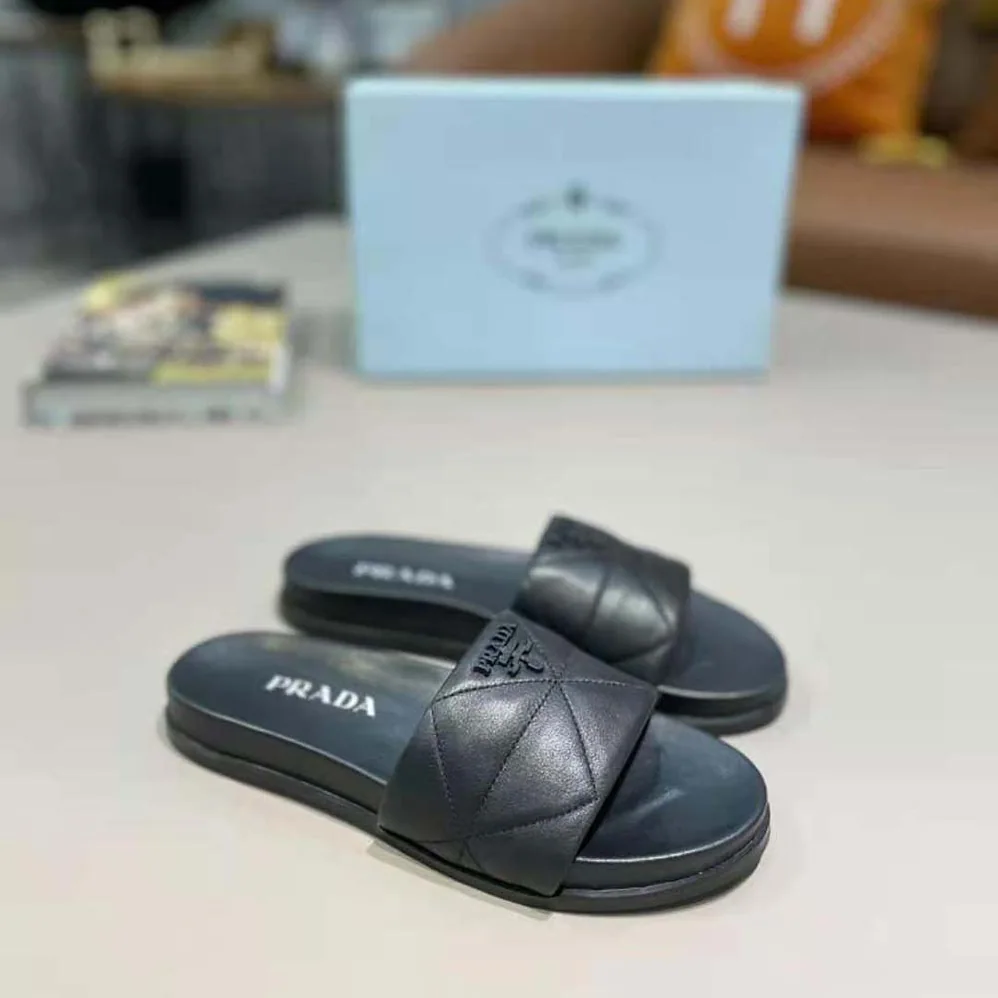 Prada Nappa Leather Slides in 20mm Heel for Women in Black