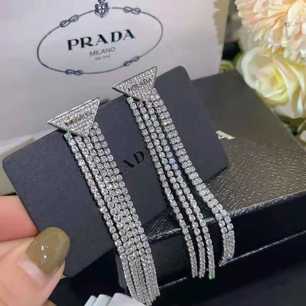 Prada Crystal Logo Jewels Zirconia Earrings for Women Prada Crystal Logo Jewels Zirconia Earrings for Women