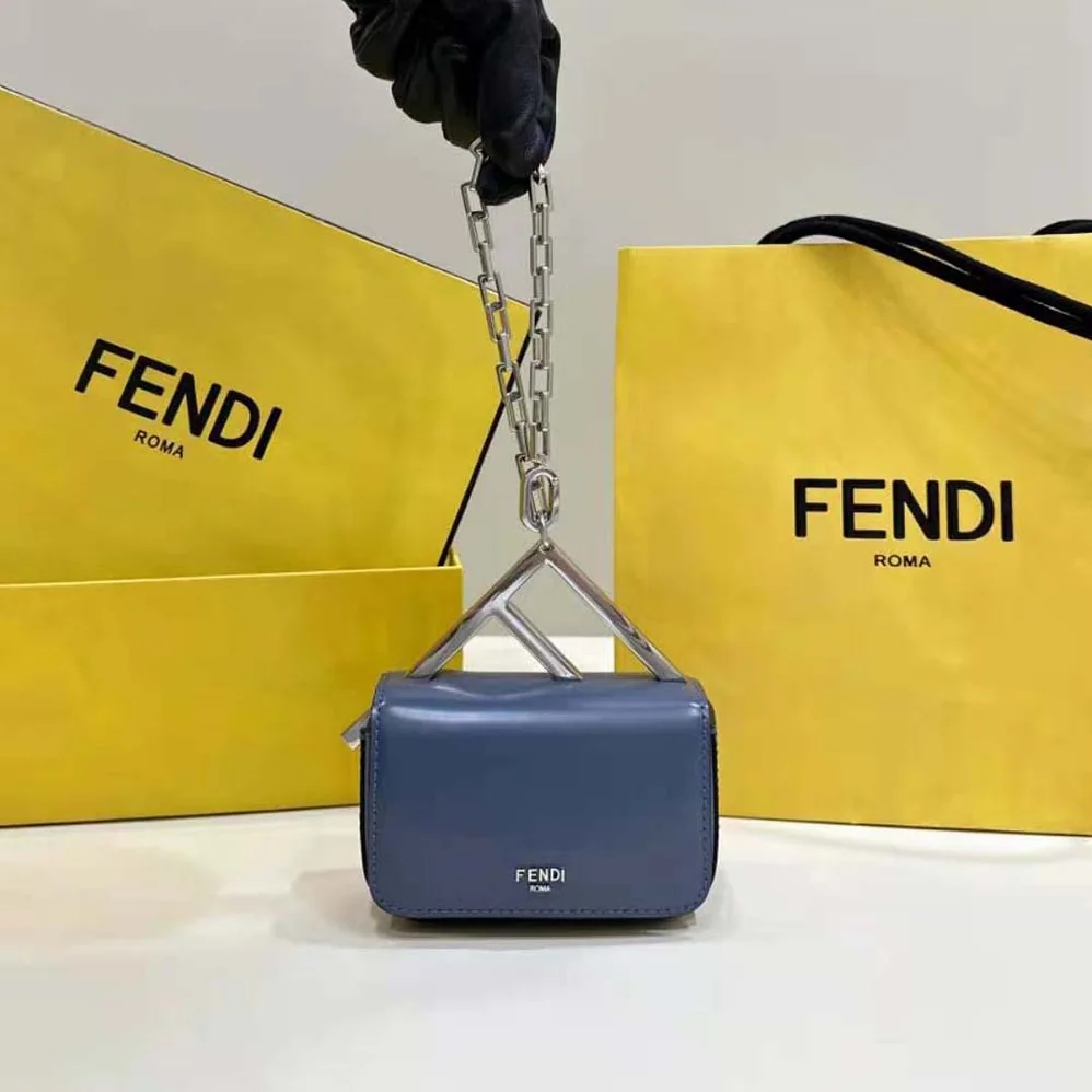 Fendi Nano Bag F Blue Leather Mini for Women in Bag Fendi Nano Bag F Blue Leather Mini for Women in Bag