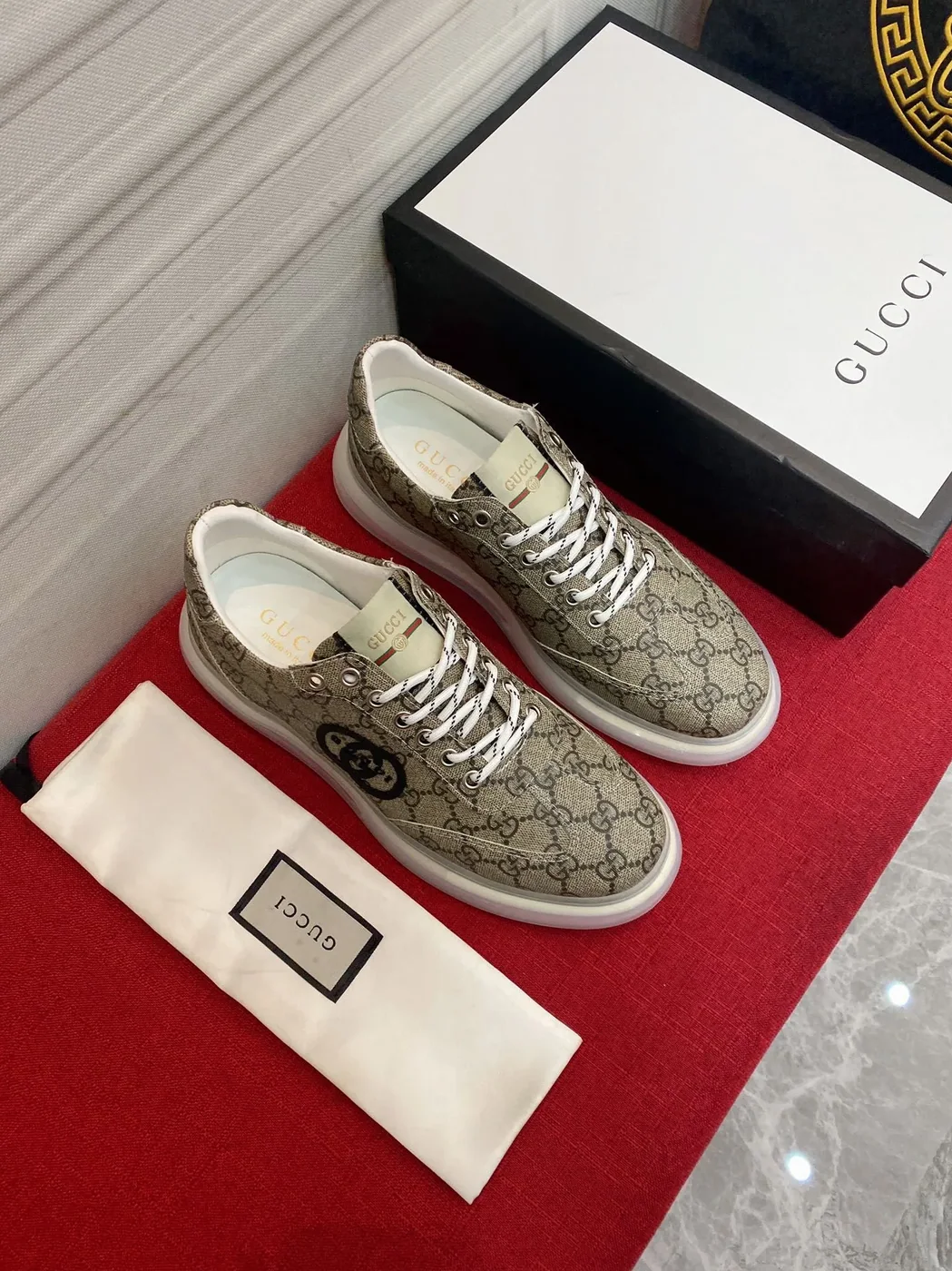 Gucci Sneaker With GG Gucci Print Brown And Gray for Men