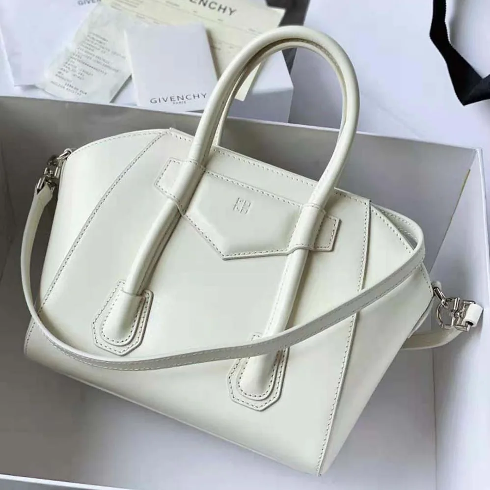 Givenchy Mini Antigona Lock Bag in Box Leather for Women in White Givenchy Mini Antigona Lock Bag in Box Leather for Women in White