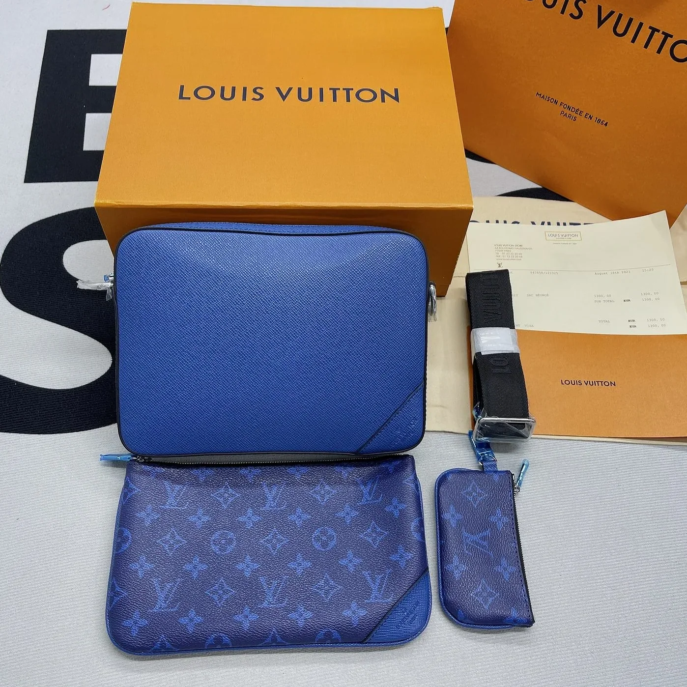 Louis Vuitton Trio Messenger Monogram Canvas And Taiga Cobalt Blue