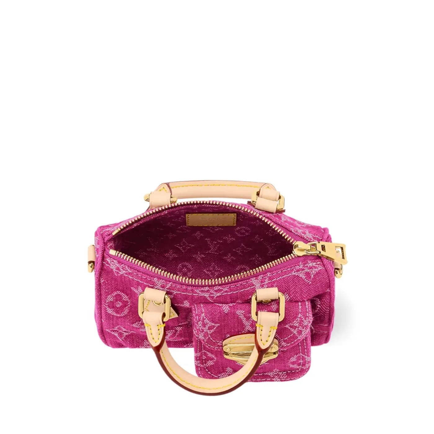 Louis Vuitton Nano Speedy Top Handle Bag in Fuchsia Denim Gold Hardware