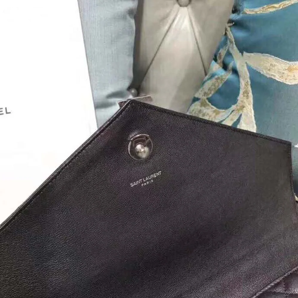 Saint Laurent YSL Large Envelope Mixed Grain De Poudre Matelasse in Black Saint Laurent YSL Large Envelope Mixed Grain De Poudre Matelasse in Black