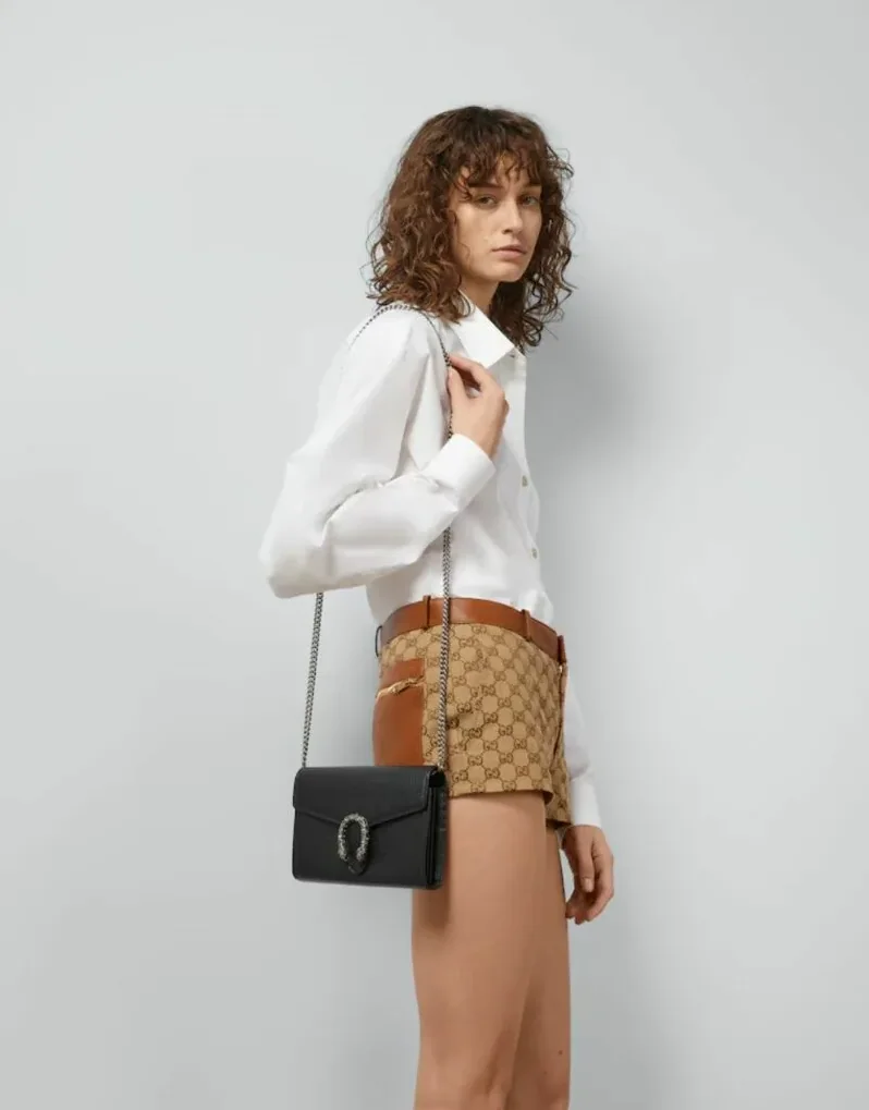 Gucci Dionysus Mini Chain Bag Black Metal in Free Tanned / GG