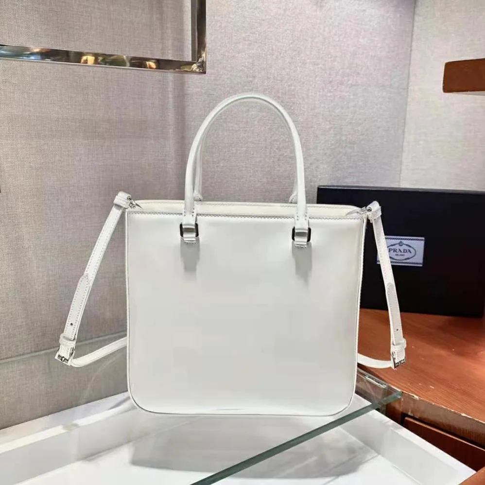 Prada Brushed Leather Tote Bag for Women in White Prada Brushed Leather Tote Bag for Women in White