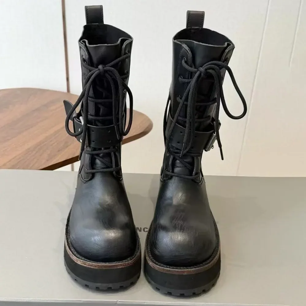 Balenciaga Venom Lace-Up Bootie in Black Calfskin for Men