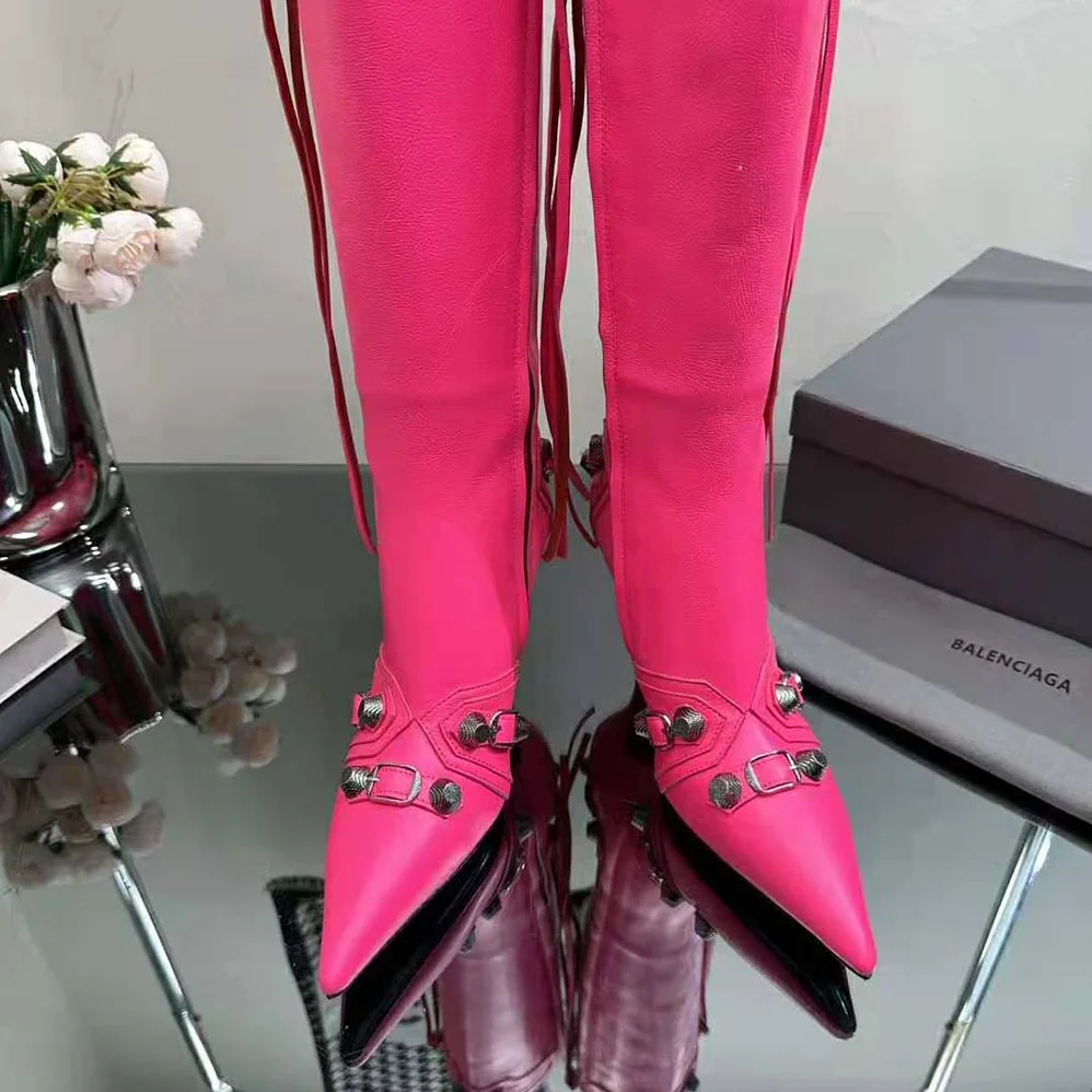 Balenciaga Cagole 90mm Boot in Pink Arena Lambskin for Women Balenciaga Cagole 90mm Boot in Pink Arena Lambskin for Women
