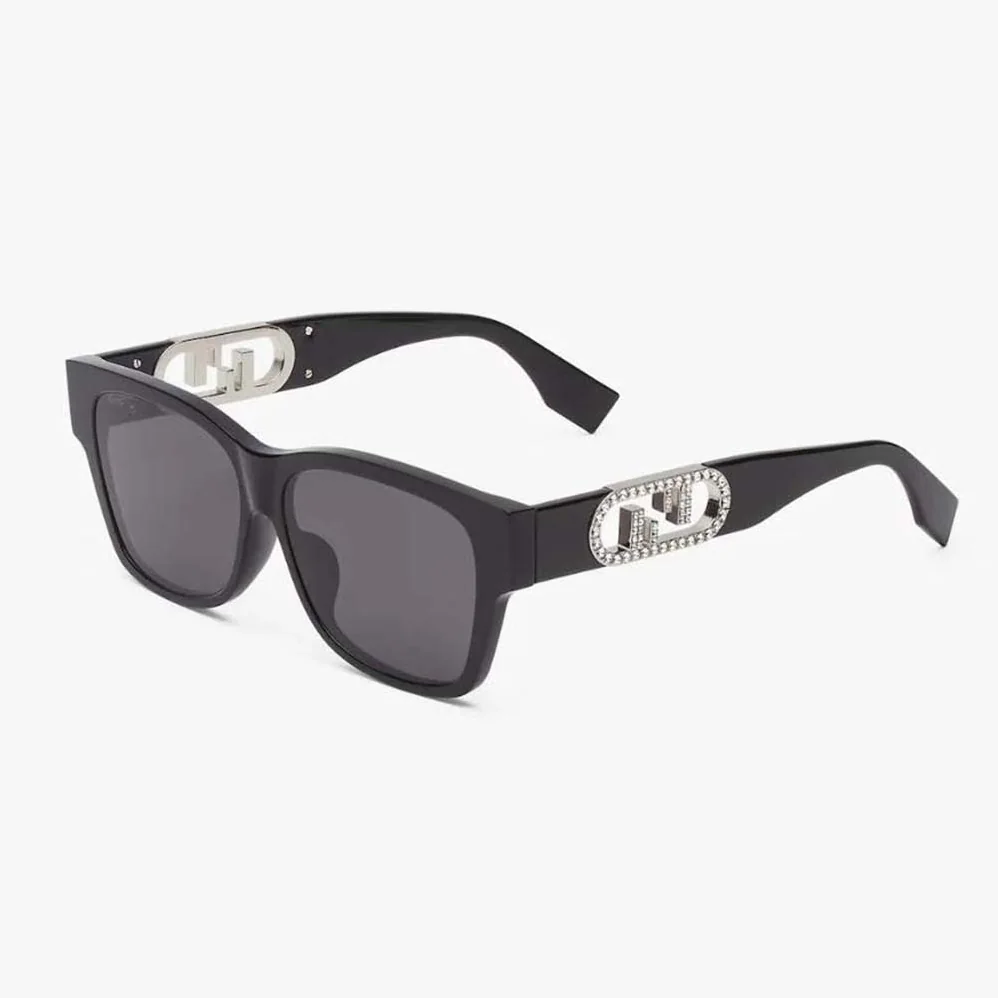 Fendi O'Lock Black Acetate Sunglasses with Logo in Crystals for Women Fendi O'Lock Black Acetate Sunglasses with Logo in Crystals for Women