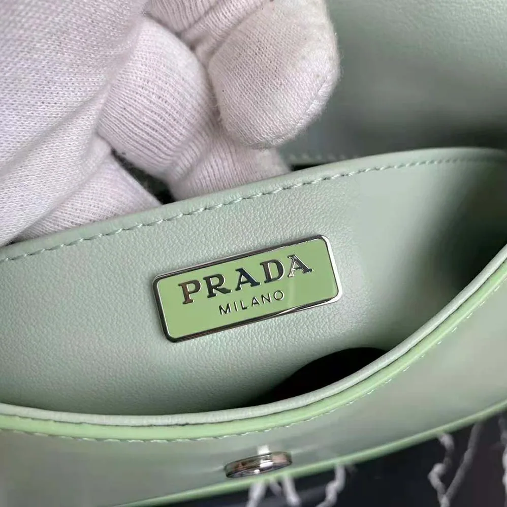 Prada Cleo Brushed Leather Dhoulder Bag with Flap for Women in Lime Prada Cleo Brushed Leather Dhoulder Bag with Flap for Women in Lime