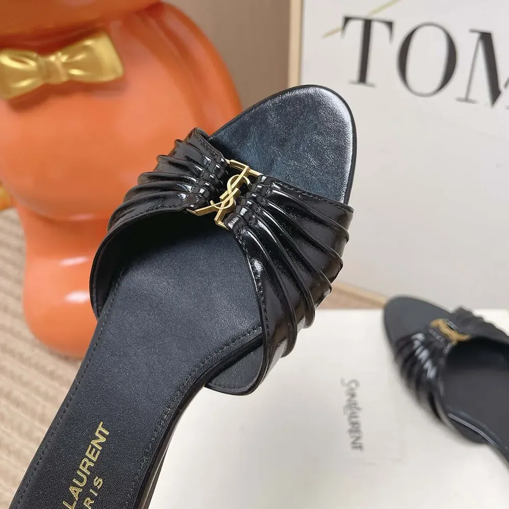 Saint Laurent YSL Babylone Slides In Smooth Leather Black for Women